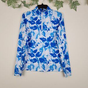 Lady Hagen Size M Blue Floral 1/4 Zip Mock Neck Long Sleeve Tennis Golf Top